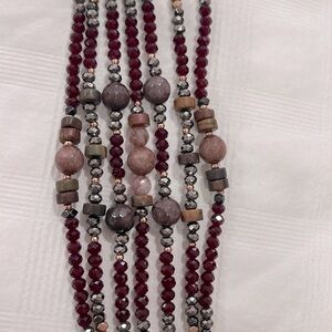 Pretty Seven Strand Beaded Bracelet with Leather Cord and Button Closure